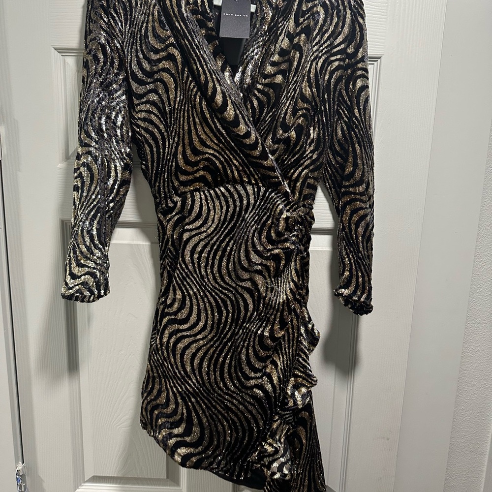 Dodo Bar Or Black and Gold Swirl Sequin Dress